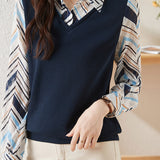 Layered Look Printed Contrast Vest Shirt - liwisi