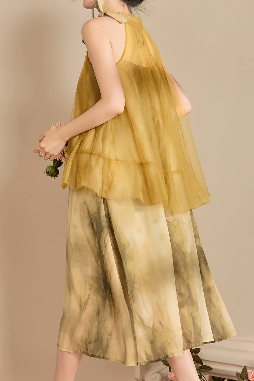 Halter Neck Tulle Contrast Ombre Long Dress with Lining - 3 Colors Available - liwisi