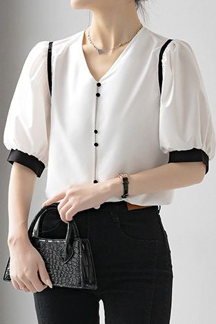 French-style fashionable puff sleeve shirt - liwisi