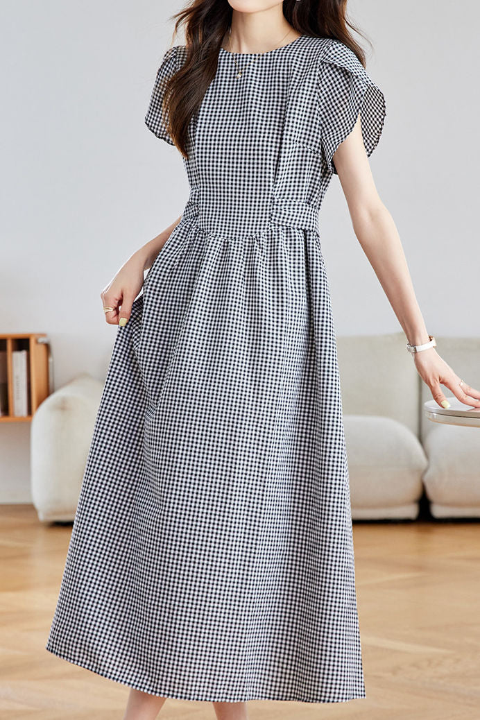 Fashionable Versatile Black and White Plaid Dress - liwisi