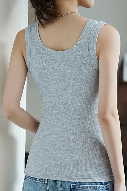 Round Neck Rib Hem Simple Vest - 4 Colors Available - liwisi