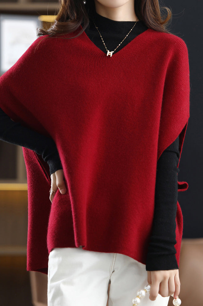 Poncho Style V-Neck Casual Knit Vest - 5 Colors Available - liwisi