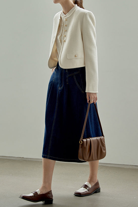 Elegant Round Neck Flap Decor Jacket with Lining - 2 Colors Available - liwisi