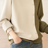 Bi-Color Button Decor Asymmetrical Sweatshirt - liwisi