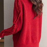 Bottle Neck Fringe Decor Long Sleeve Sweater - 4 Colors Available - liwisi