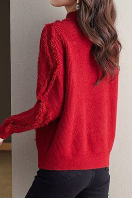 Bottle Neck Fringe Decor Long Sleeve Sweater - 4 Colors Available - liwisi