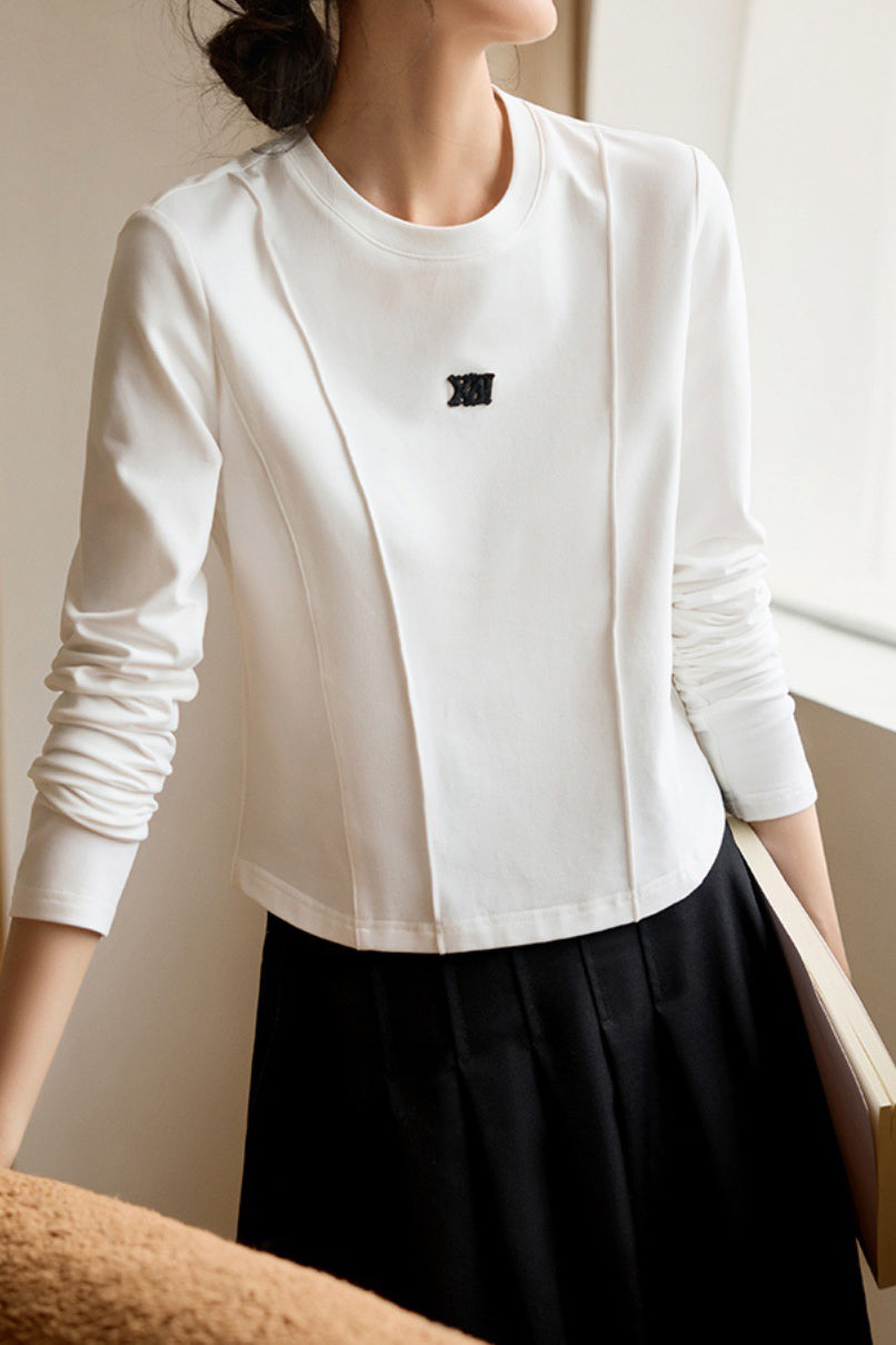 Basic Round Neck Logo Embroidered Sweatshirt - liwisi