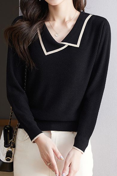 Contrast color hollow - out knitted sweater - liwisi