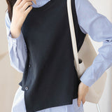 Mixed Material Striped Contrast Blouse - liwisi