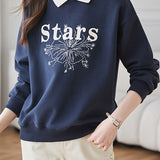 Casual Letter Embroidered Faux Layered Collar Sweatshirt - liwisi