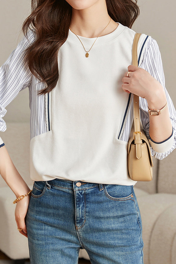 Casual Loose-fit Striped Panel Mock Hoodie - liwisi
