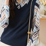 Layered Look Printed Contrast Vest Shirt - liwisi
