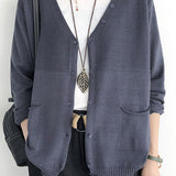 V-Neck Rib Knit Cardigan with Contrast - 5 Colors Available - liwisi