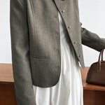 ラウンドネックストレートテーラードジャケット 裏地付 2色入 - liwisi