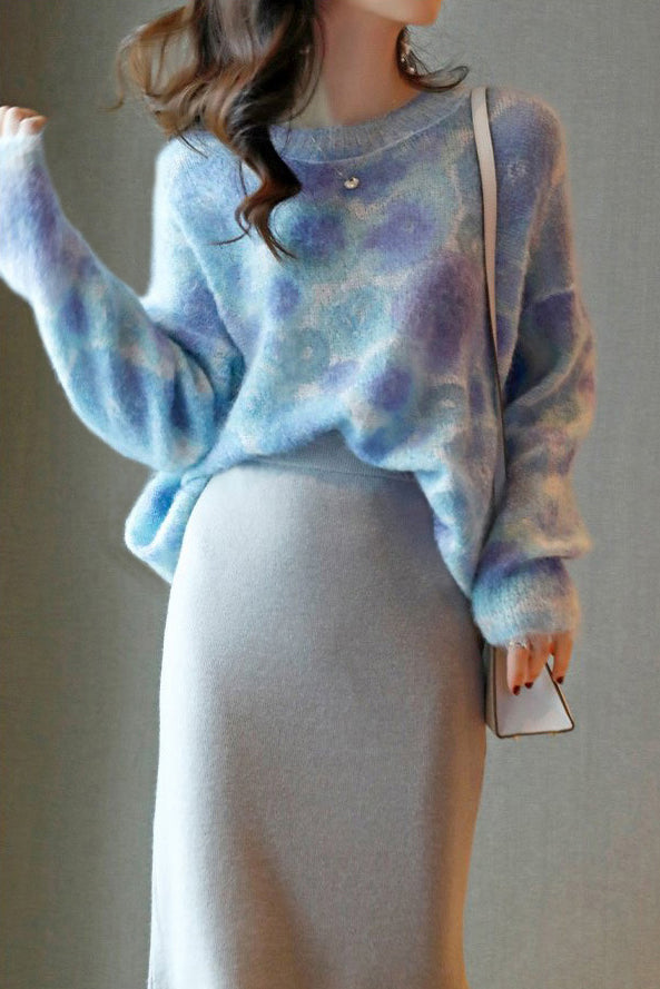 Round Neck Printed Pattern Knit Top - 2 Colors Available - liwisi