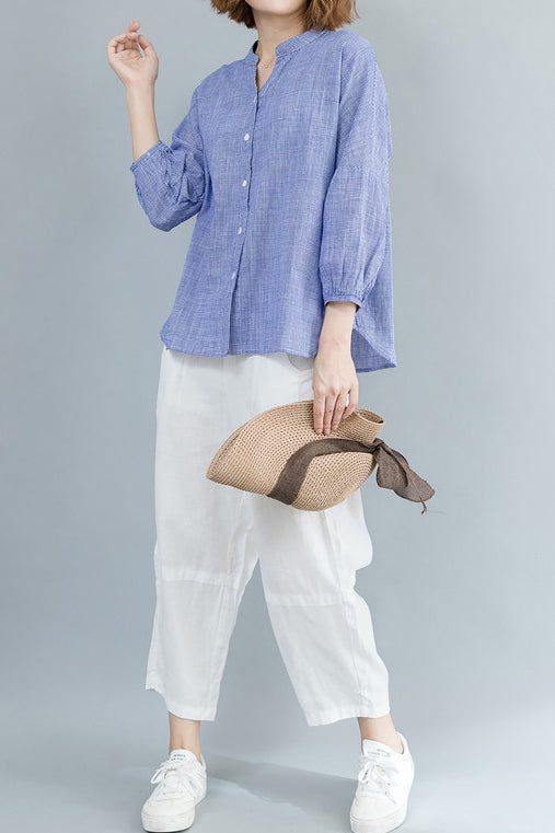 Skipper Collar Check Pattern Three-Quarter Sleeve Shirt - 2 Colors Available - liwisi