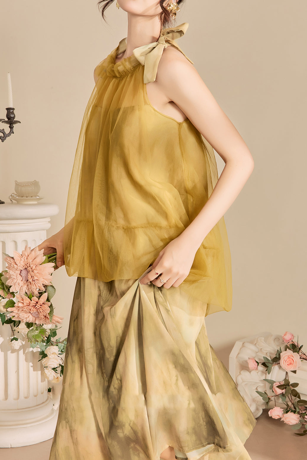 Halter Neck Tulle Contrast Ombre Long Dress with Lining - 3 Colors Available - liwisi