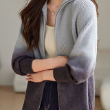 Fashion Gradient Color Double Zipper Cardigan - liwisi