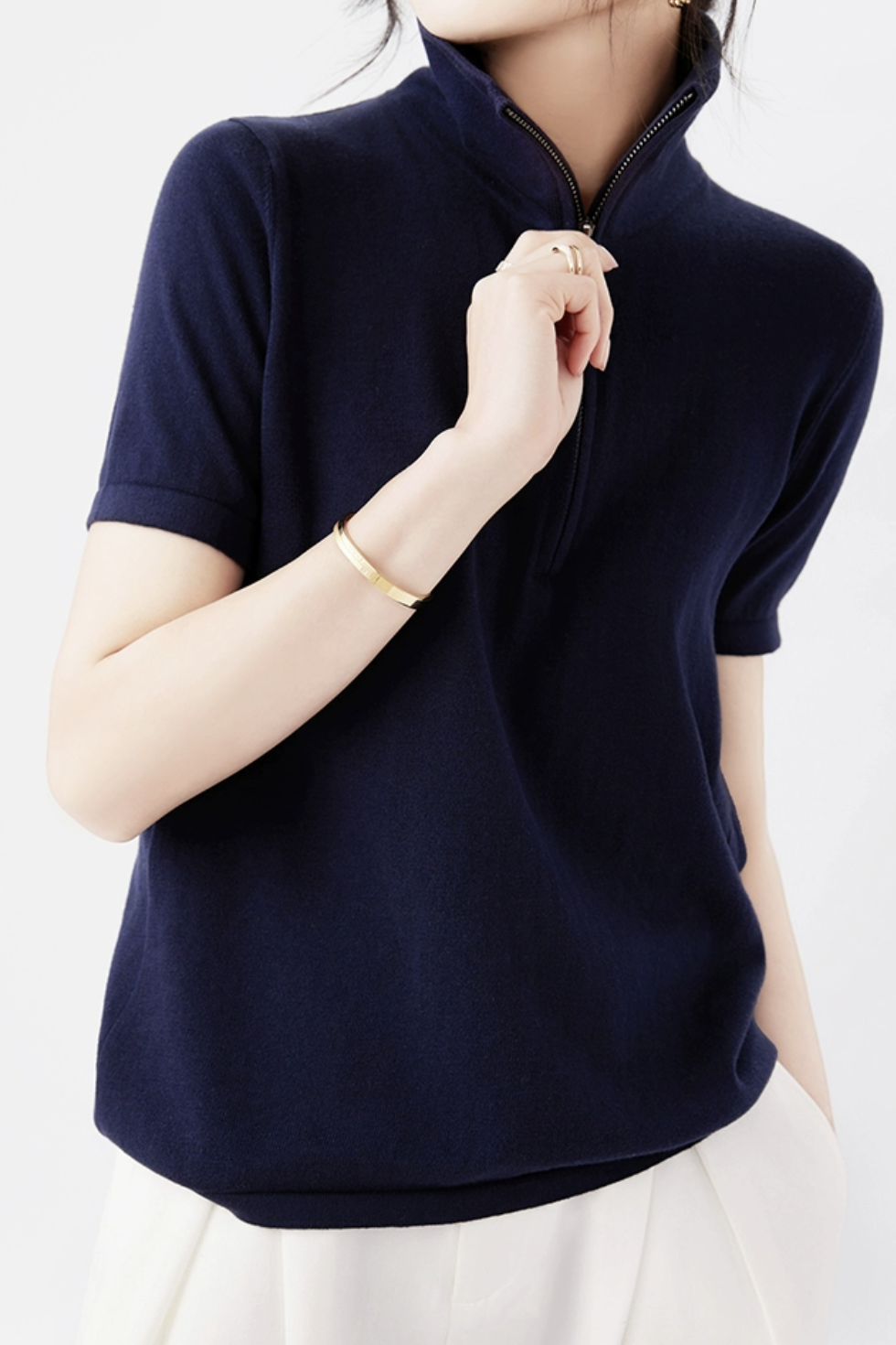 Simple Design Half Zip Knit Top - 4 Colors Available - liwisi