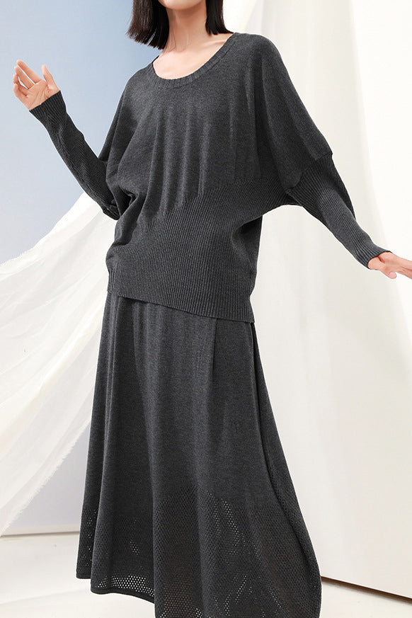 ラウンドネックイレギュラー切替ウールニット 6色入 - liwisi