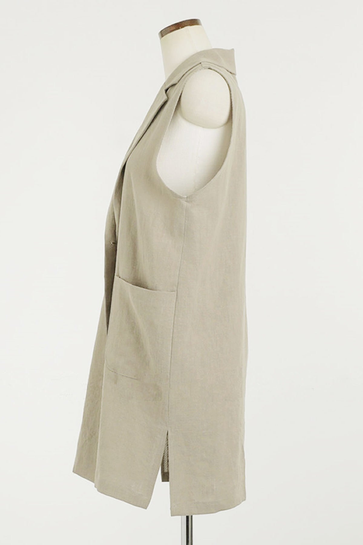 Notch Lapel Color Side Slit Linen Gilet - 3 Colors Available - liwisi