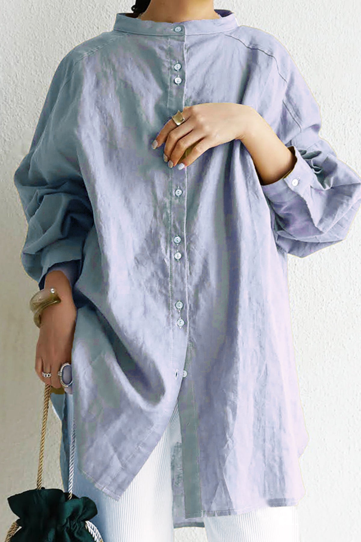 Stand Collar Drop Shoulder Linen Tunic - 6 Colors Available - liwisi