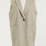 Notch Lapel Color Side Slit Linen Gilet - 3 Colors Available - liwisi