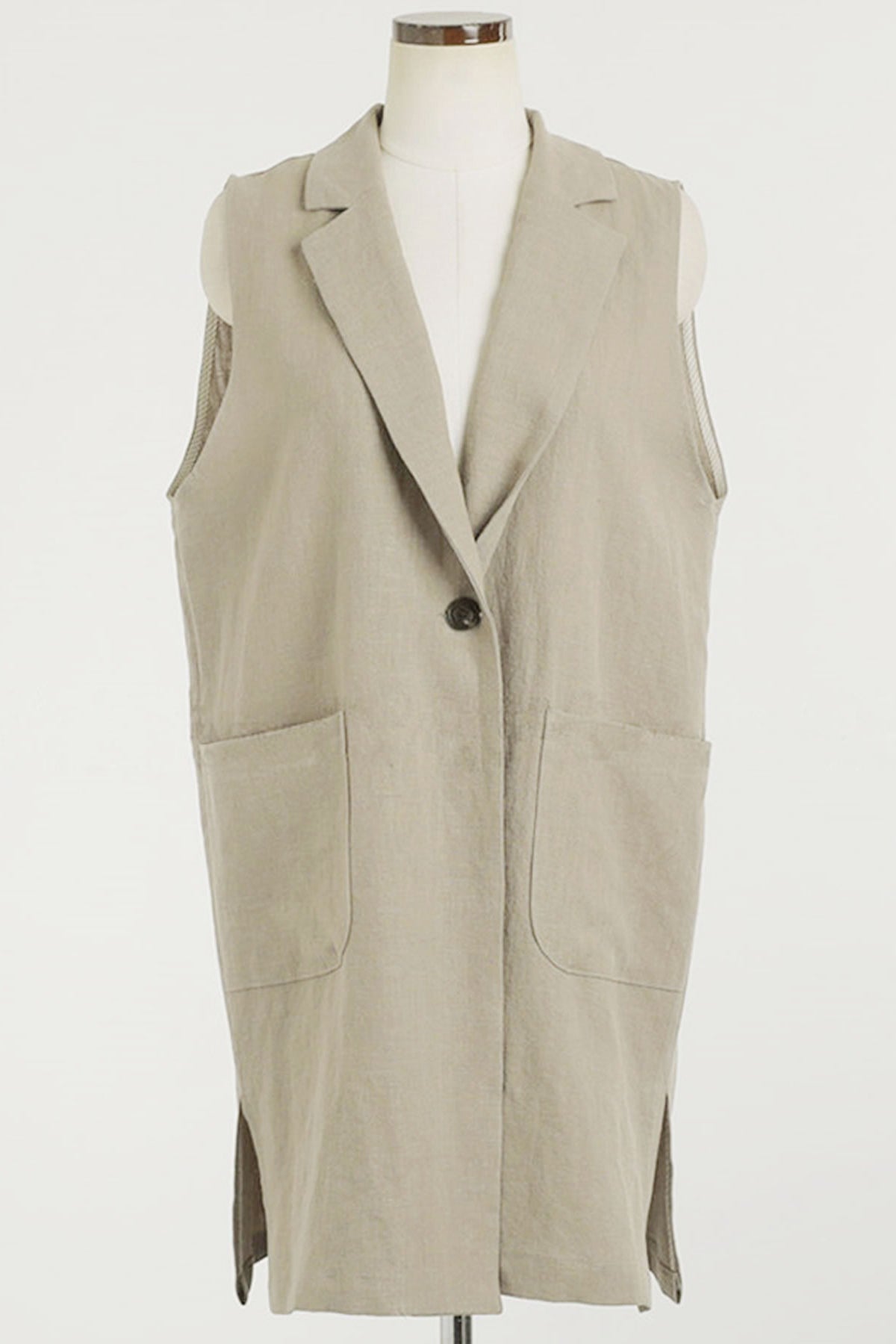 Notch Lapel Color Side Slit Linen Gilet - 3 Colors Available - liwisi