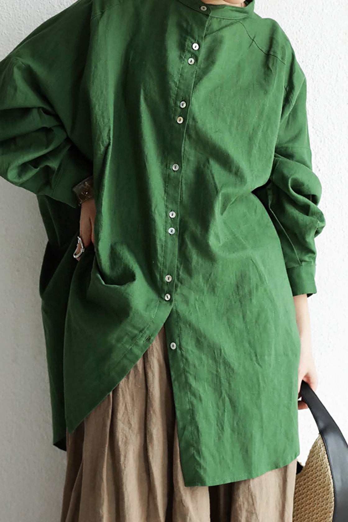 Stand Collar Drop Shoulder Linen Tunic - 6 Colors Available - liwisi
