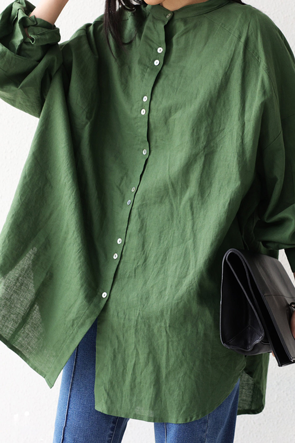 Stand Collar Drop Shoulder Linen Tunic - 6 Colors Available - liwisi