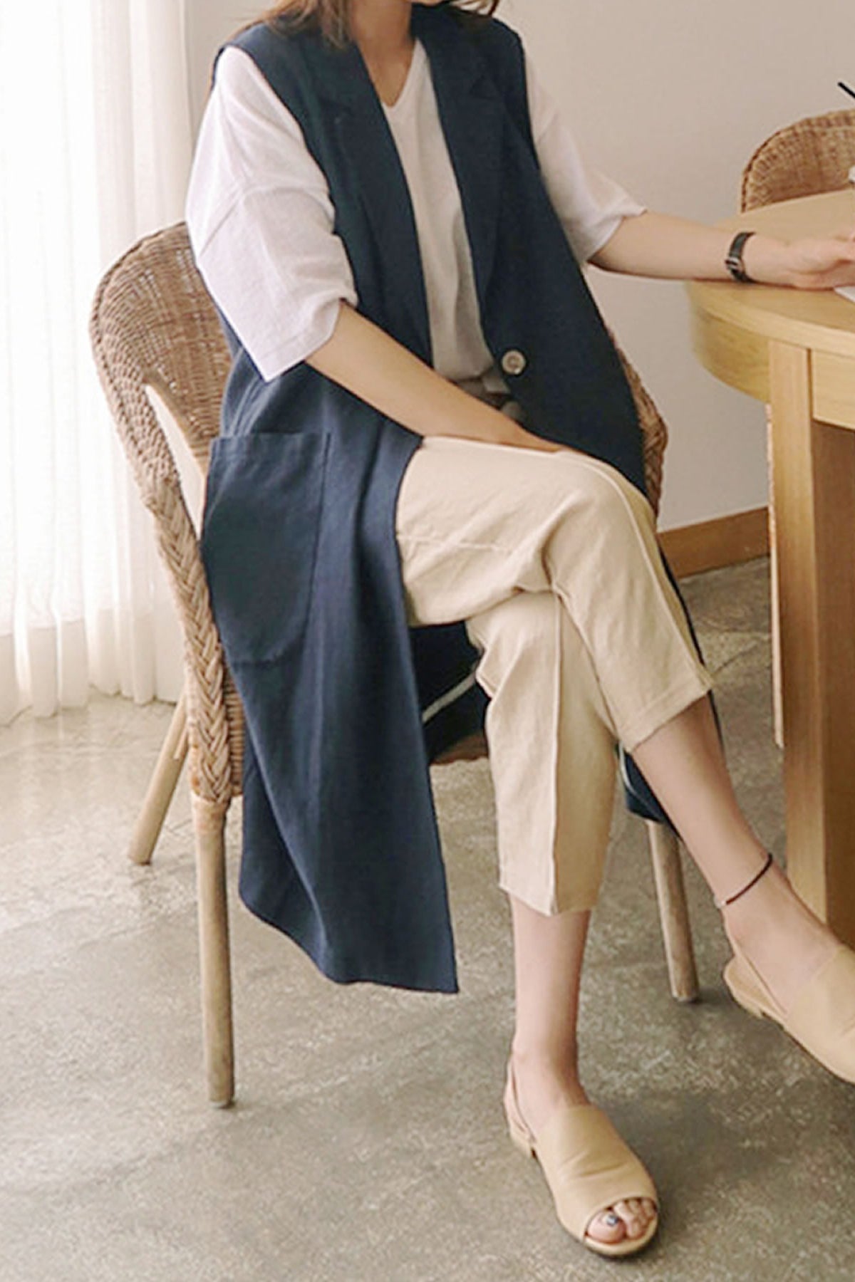 Notch Lapel Color Side Slit Linen Gilet - 3 Colors Available - liwisi