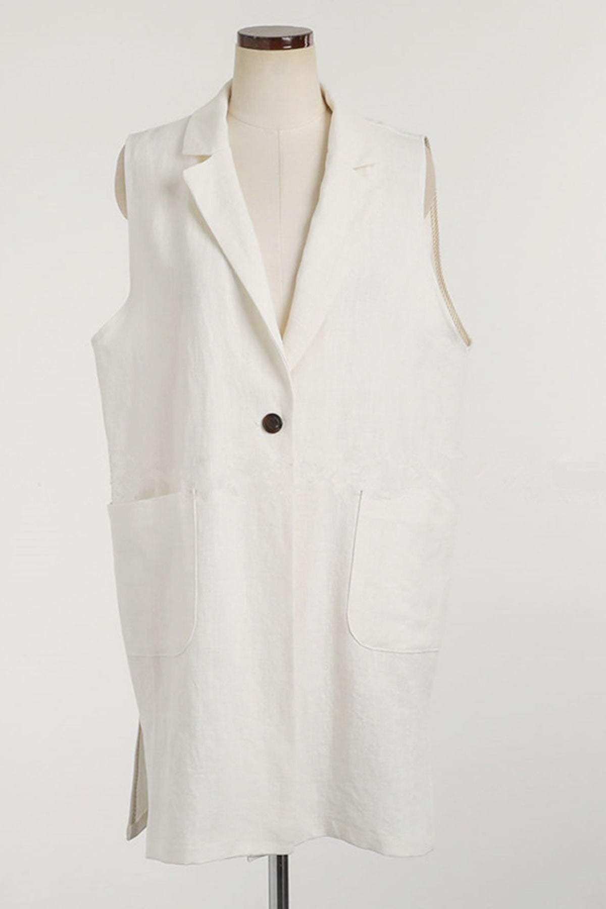 Notch Lapel Color Side Slit Linen Gilet - 3 Colors Available - liwisi