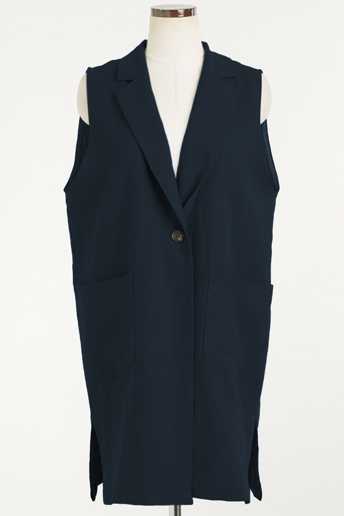 Notch Lapel Color Side Slit Linen Gilet - 3 Colors Available - liwisi