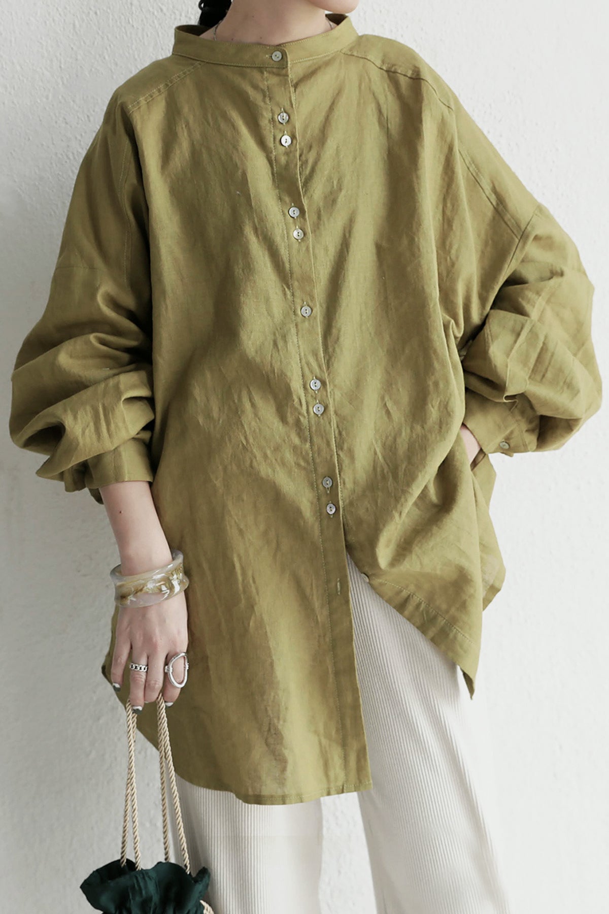 Stand Collar Drop Shoulder Linen Tunic - 6 Colors Available - liwisi