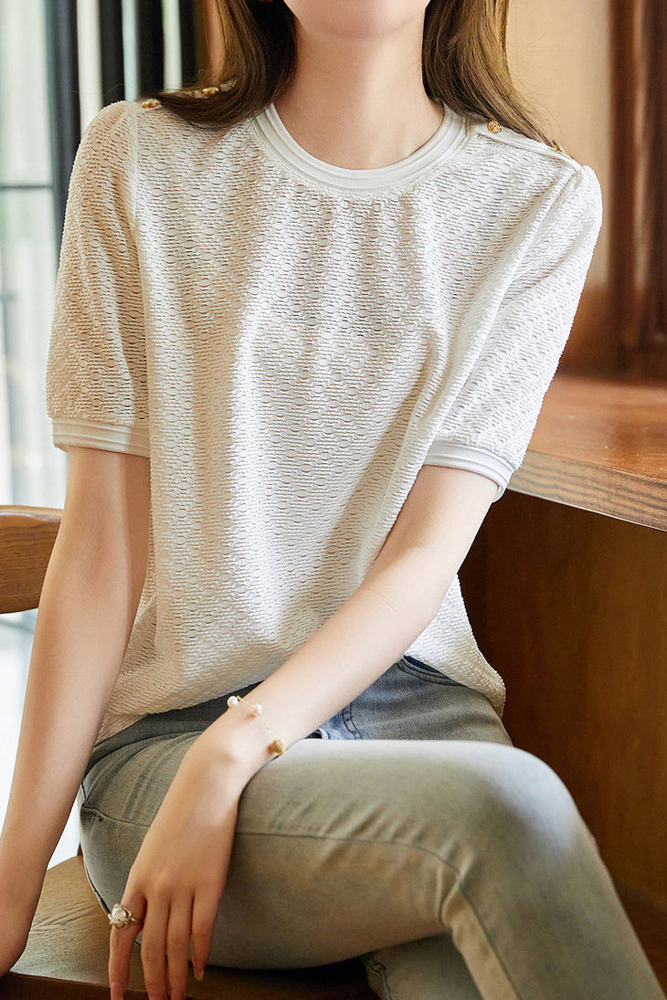 Simple knit short sleeve T-shirt - liwisi