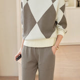 Casual Knitted Plaid Sweater 2-Piece Set