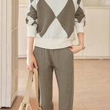 Casual Knitted Plaid Sweater 2-Piece Set