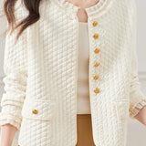 Elegant Ruffled Collar Pearl Decor Jacket - 3 Colors Available - liwisi