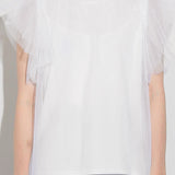 Round Neck Double Tulle Flare Sleeve T-Shirt - 2 Colors Available - liwisi