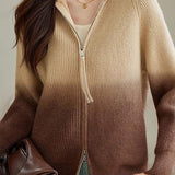 Fashion Gradient Color Double Zipper Cardigan - liwisi