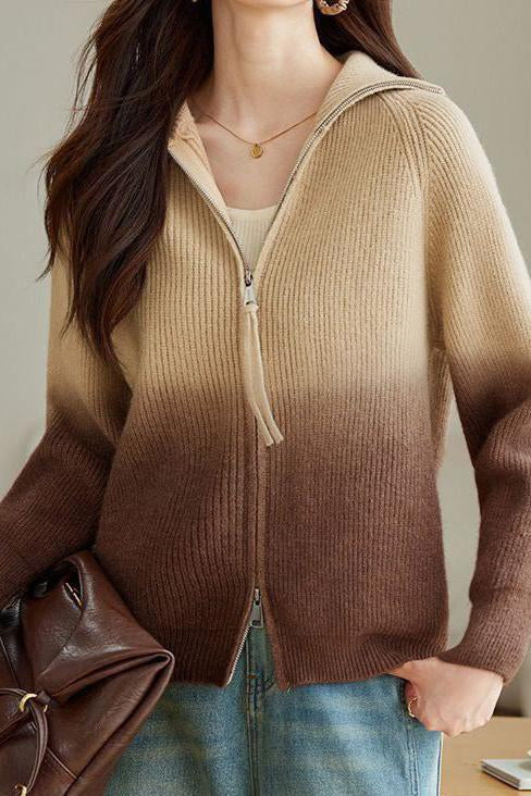 Fashion Gradient Color Double Zipper Cardigan - liwisi