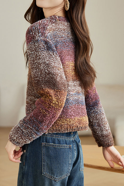 Colorful Faux-Mohair Knit Cardigan - liwisi