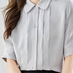 Peter Pan Collar Front Tuck Satin Blouse - 2 Colors Available - liwisi