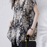 Skipper Collar Side Slit Flower Print Shirt - liwisi