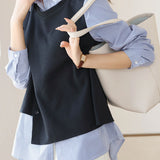 Mixed Material Striped Contrast Blouse - liwisi