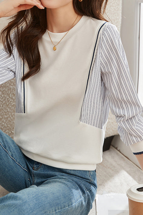 Casual Loose-fit Striped Panel Mock Hoodie - liwisi