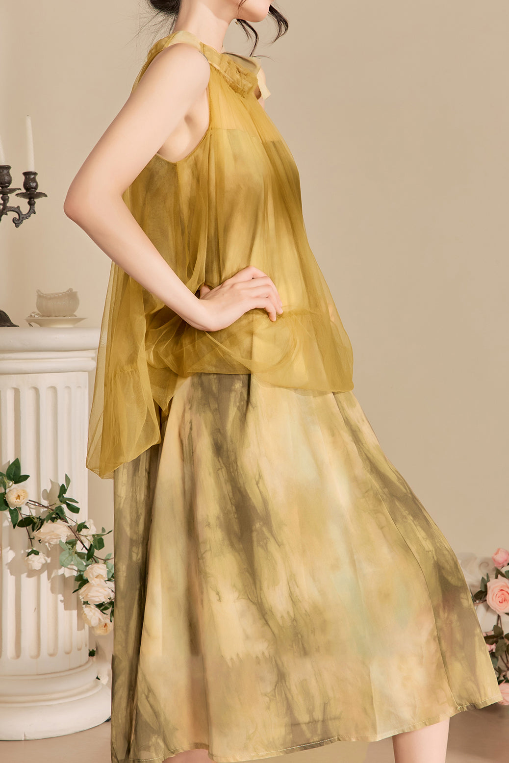 Halter Neck Tulle Contrast Ombre Long Dress with Lining - 3 Colors Available - liwisi