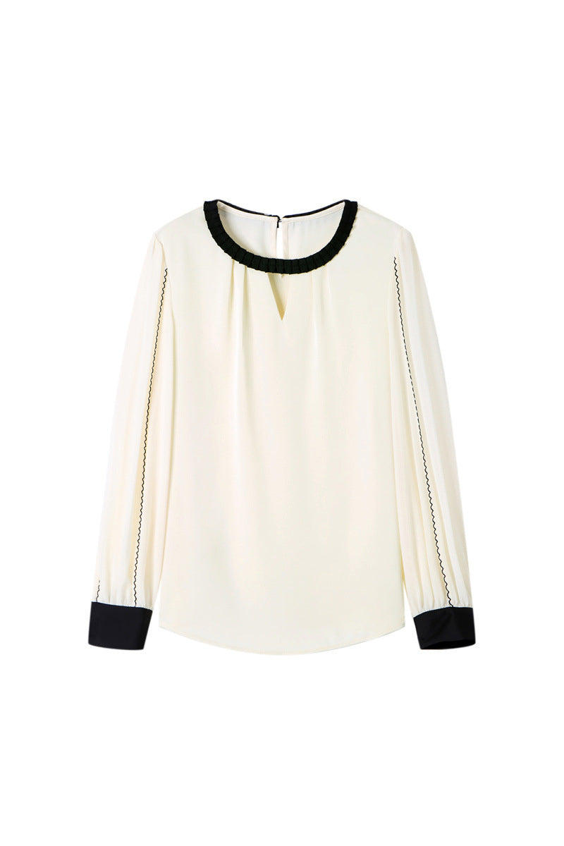 Front Cut-Out Long Sleeve Satin Blouse - 2 Colors Available - liwisi