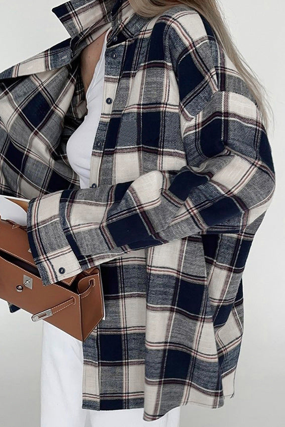 Drop Shoulder Check Pattern Tunic - liwisi