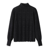 スカラップハイネック透かしレースニット 4色入 - liwisi